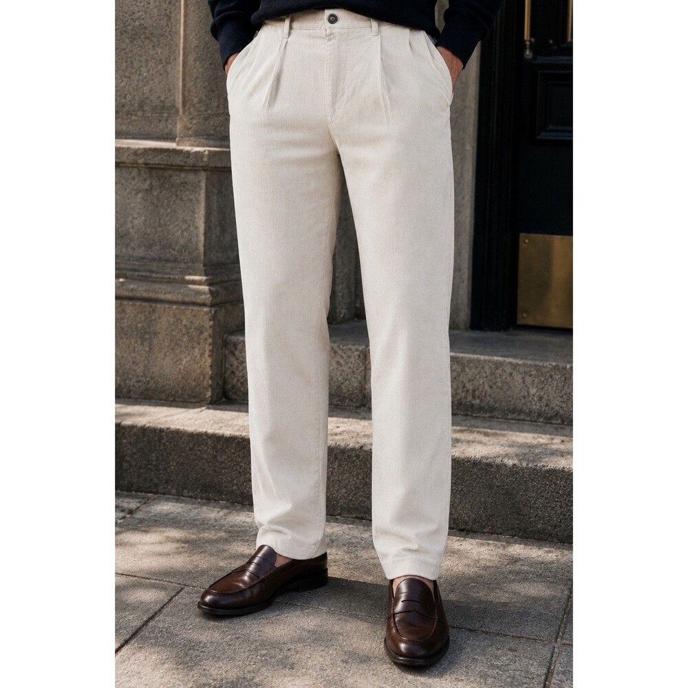 J Crew Pants Mens‎ 36x32 Ivory 14 Wale Corduroy Pleated Trousers Old Money CO455